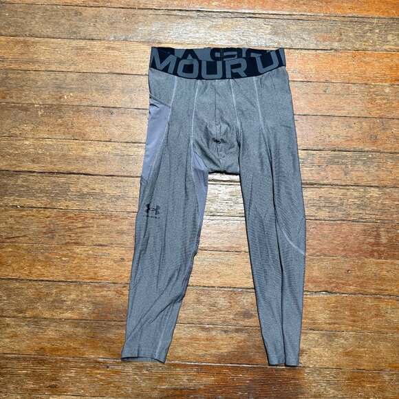Under Armour Men's HeatGear 3/4 Leggings, Carbon Heather / Grey, M - Picture 3 of 5